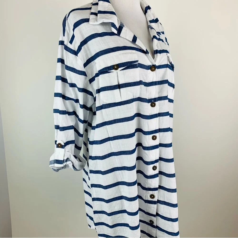 Dotti Striped Button Front Coverup 1X